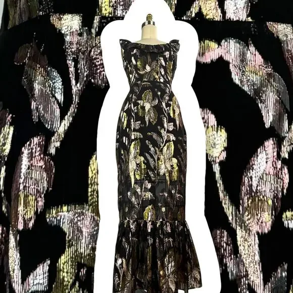 New w/ Tags WE ARE KINDRED silk metallic floral dress HARLOW FLOUNCE gown. - Picture 3 of 17
